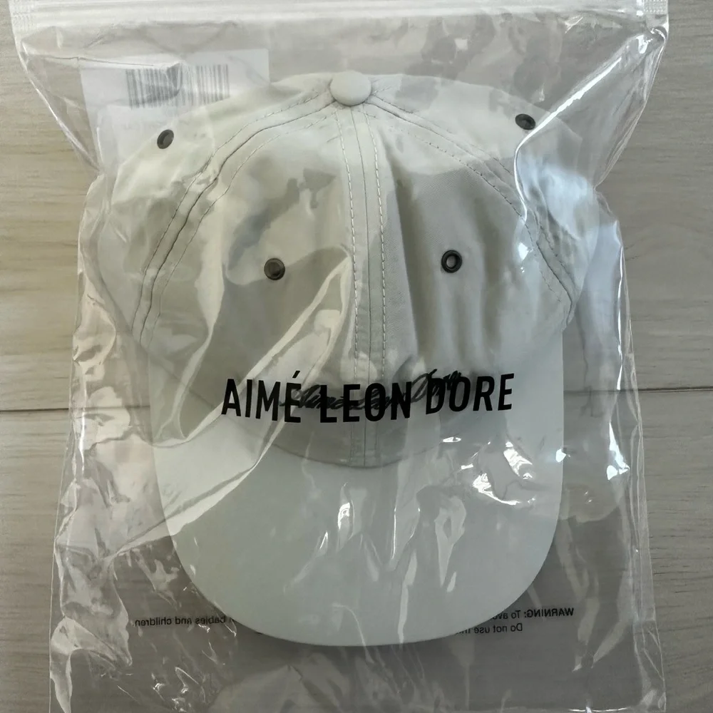 NEW AIME LEON DORE Embroidered Script Sport nylon 6 panel Hat cap silver Burch